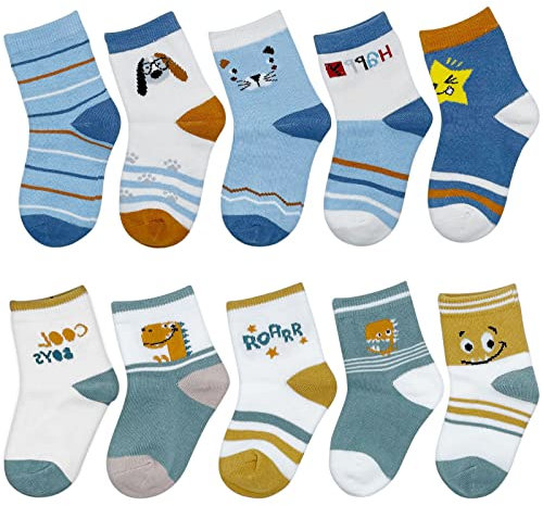ZYUPHY Calzini Bambino Cotone Unisex Calzini Neonato Simpatico Cartone Colorati Animato Morbido Confortevole Calze per la Primavera Autunno Inverno 1-7 Anni 10 Paia