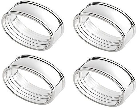 SILBERKANNE Exklusive Serviettenringe Fadenmuster 5,5x4x2 cm 4er Premium Silber Plated edel versilbert. Fertig zum verschenken mit schicker Geschenkverpackung