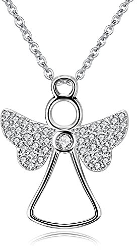 Bo&Pao Collar de Ángel de la Guarda para Mujer, Plata de Ley 925, 50 cm, ajustable