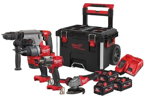 Kit Elettroutensili Milwaukee 4 macchine + Packout + 3 batterie 5,5Ah + caricabatterie veloce