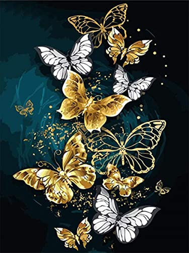 Meecaa Diamond Painting Set Full Bilder Goldener Schmetterling Blume 5D Diamant Painting Diamant Malerei mit Zubehör 30x40cm (Schmetterling 1)
