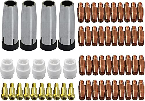 RIVERWELD MIG MAG Kontaktspitzen M6 0,8 mm 140.0051 konische Becher-Gasdüse 145.0080, Spitzenträger 142.0003, Sortiment-Kit für 24KD MB24 CO2-Schweißbrenner 59 Stück