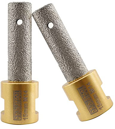 DT-DIATOOL Lot de 2 forets diamantés pour meuleuse de carrelage, agrandissement des trous de polissage sur porcelaine, céramique, granit, marbre, diamètre 15 mm, filetage M14