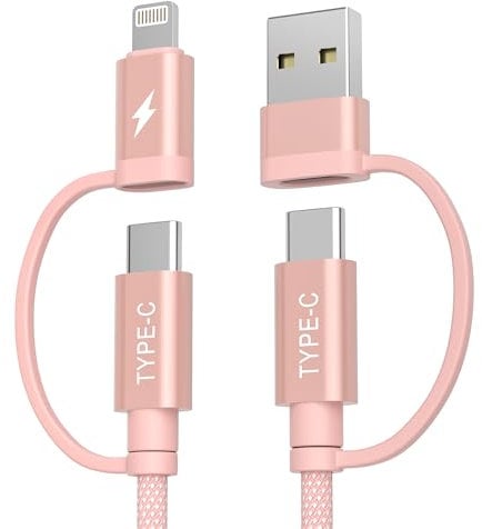 BASESAILOR 4-in-1 USB C to Lightning Adapter Cable 1M,60W Fast Charging Yarn Braided Combo Multi Charger Cord/USB A Ports for iPhone 15 16 14 13 12 Pro Max,Mac,Samsung Galaxy S24 S23 S22,Z Flip 5 4