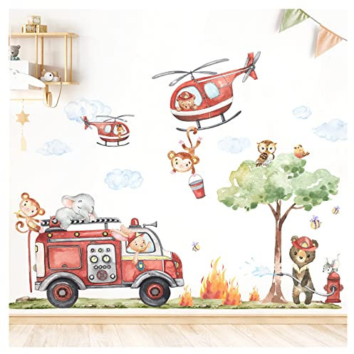 Little Deco XXL Wandsticker Feuerwehr Set Wandtattoo Kinderzimmer Tiere Wolken Baum Wandaufkleber Babyzimmer selbstklebend Deko DL960-2