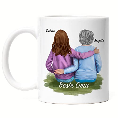 Kiddle-Design Oma Tasse Personalisiert Oma & Enkelin Tochter Besonderes Oma Geschenk Muttertag Weihnachten Geburtstagsgeschenk Beste Oma der Welt mit Spruch Name