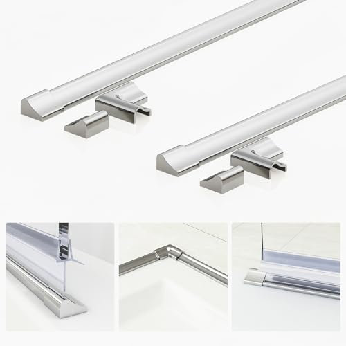 Dusche Aluminium Chrom Schwallschutzleiste 95 cm 2 Stück für die untere Duschdichtung Duschwand Ersatzdichtung Badewanne Wasserabweiser Duschkabine duschdichtung Schwallschutz