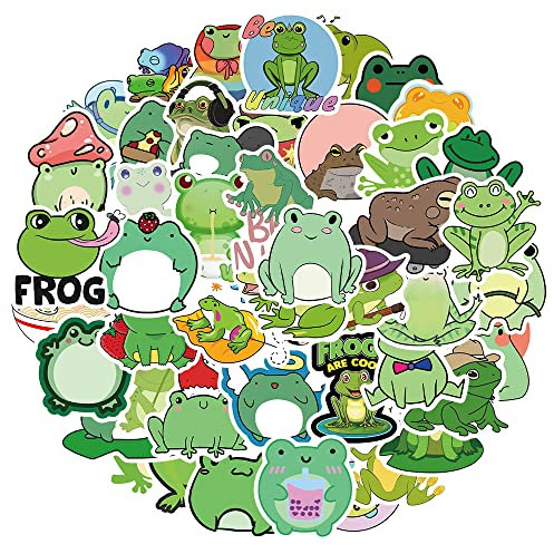 Dishaur 50PCS Cute Frog Stickers for Kids, Vinyl Waterproof Cartoon Animal Stickers Sheets for Water Bottle Laptop Phone Scrapbooking Skateboard