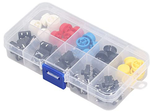 25-teiliges Set Mehrfarbig, Taktiler Tastschalter Runder Tastschalter 12 x 12 x 7,3 mm 4 poliger Mikroschalter Berührungsschalter SMD Leiterplatte Tastschalter mit Kappe