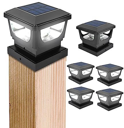 GEYUEYA Home Solar Post Lights,Solar Post Cap Lights Fence Post Lights Pathway Lights for 3x3 4x4 inch Wooden Posts Deck Cap Garden Yard Decoration-6 Packs