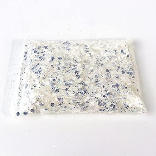 50g3D Mirror Nail Glitter Silber Nail Art Mermaid Glitter Sechseckige Pailletten Holographische Pigmentpulver Maniküre Dekoration Tipps-J12 trs 50g