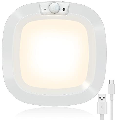 Awanber USB Motion Sensor Closet Light, LED Rechargeable Battery Operated Ceiling Light 210LM Super Bright Wireless Motion Activated Night Light for Garage Shed Step Basement Pantry - 3000K Warm White