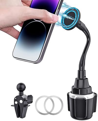 Cup Holder Phone Mount Magnetic - Designed for MagSafe Cupholder Car Mount, Super Strong Magnet for Cell Phone Cup Holders, Expandable Base, Flexible Gooseneck, Compatible with iPhone, Galaxy, Pixel