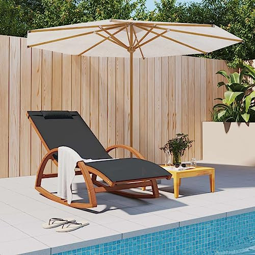 Festnight Swingliege Schaukelliege Sonnenliege Liegestuhl Relaxliege Gartenliege Schaukelstuhl Relaxliege Liege mit Massives Pappelholz + Textilgewebe 182 x 74 x 100 cm