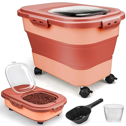 Viretec Dog Food Storage Container, 5-20Lbs Collapsible Pet Food Storage Containers with Rolling Wheel Airtight Locking Lid, Dry Food Storage Bin with Cup and Scoop,Suitable for Pet Food, Rice, Flour