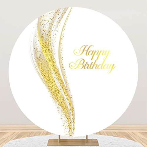 Renaiss 2.2m Happy Birthday Runde Kulisse Weiß Gold Glitter Fotografie Hintergrund Kinder Erwachsene Geburtstag Party Dekoration Kuchen Tisch Banner Polyester Fotostudio Requisiten