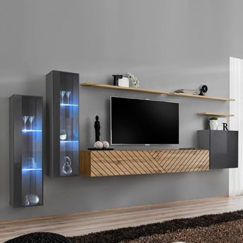 Paris Prix Ensemble Meuble TV Switch Lamel XI 330cm Naturel & Gris