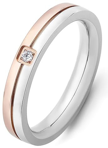 Tidefire Edelstahl Liebe Freundschaft Ring Edelstahl Titanium Stahl Ring Cubic Zirkonia Ring für Herren Damen (Silber Gold 9)