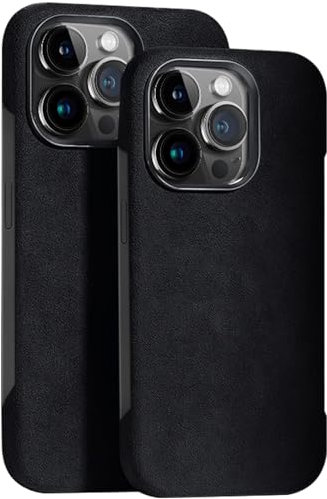 GAZIXCUN Alcantara-Wildleder-Hülle für iPhone 14/14 Pro/14 Pro Max, Rahmenlose Hülle, Handgefertigt, Echtes Italienisches Wildleder, rutschfeste Hülle, Kompatibel mit Magsafe,Black,14 Pro