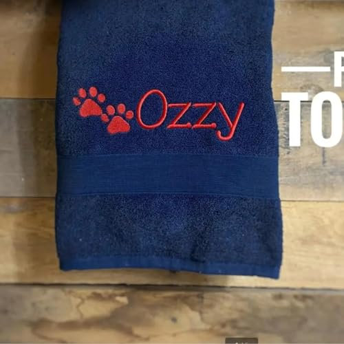 REEG Personalisiertes Hundehandtuch mit Namen und Pfotenabdruck, Haustierhandtuch bestickt mit Namen und Pfotenabdruck, neues Welpengeschenk, Pflegehandtuch (70 x 140 cm)