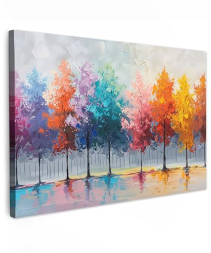 MuchoWow© Leinwandbild Groß 120x80 cm XXL Dekoration Wohnzimmer Bilder Pictures Wall Decoration Living Room Wohnungs Deko Moderne Bild Bäume - Aquarell - Pastell - Kunst