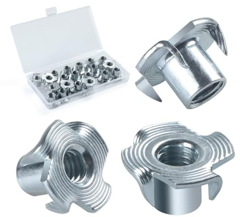 BOUMVID Einschlagmuttern M10 X 14mm, 20 Stück Einschlagmutter Schlagmuttern Gewindeeinsatz, DIN 6930 / ISO 6930g Kohlenstoffstahl Einschraubmutter mit 4 Einschlagspitzen für Holz Kunststoff