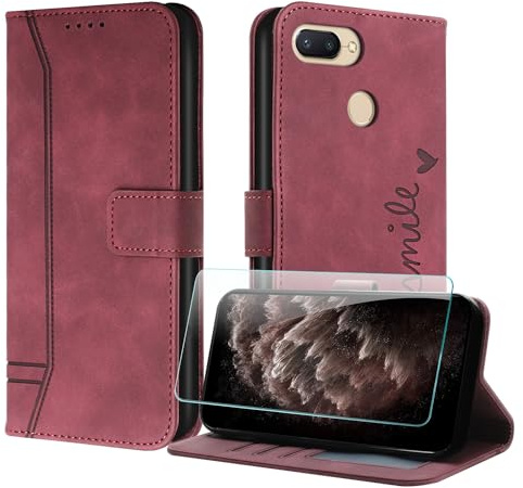 JayModCase Funda para Xiaomi Redmi 6 / 6A, Tipo Libro Flip Carcasa con Protector Pantalla | Ranura para Tarjeta | Soporte Plegable Funda para Redmi 6A - Rojo