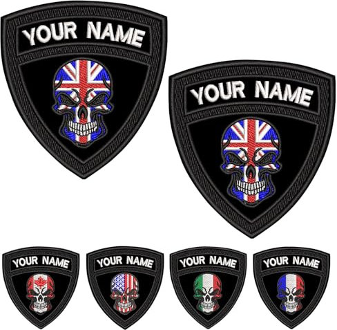 Misscase Embroidery Flag Name Patches, British Flag Personalized Name Patch, Custom Military Name Patches for Multiple Clothing Bags Work Shirt (DP Skull BK)