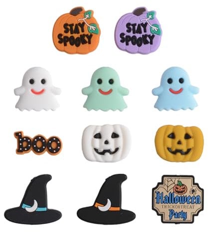 URROMA Halloween Silicone Beads, 11 Pcs Pumpkins Ghost Silicone Beads for Keychain Silicone Beads Bracelet Making Kit Silicone Beads for DIY Necklace Jewelry
