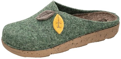 Fischer Damen Hausschuh Blätter Applikation Filz Pantoffel Dicke Sohle 646302, Größe:41 EU, Farbe:Grün
