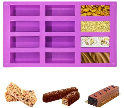 Moule Barre de Céréales Silicone,Moule Anti-adhésif à Barre de Céréales 12 Cavités,Moule Silicone Rectangulaire Réutilisable,Moules en Silicone Barre de Chocolat,Brownie,GâTeaux,Pain de Maïs(Violet)