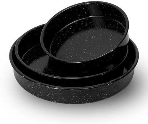 3-Pack Enamel Roasting Pan Set Round Deep Baking Pans10/12/14,Cake Pans Oven Trays High Performance Non-Toxic Pizza Pan Cookie Baking Sheets Oven Trays For Cooking Merry Christmas Gift for Mom