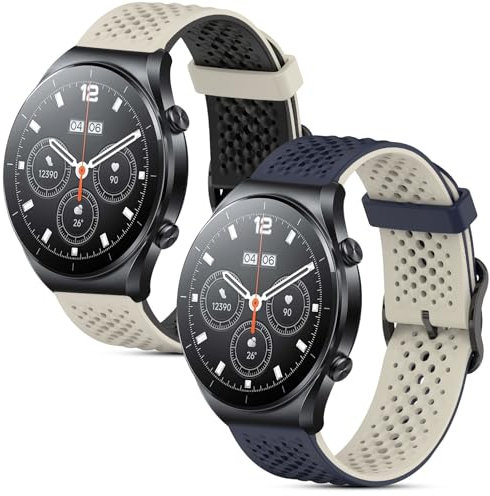 CHULN 2 Pezzis 22mm Cinturino per Xiaomi Mi Watch/Xiaomi Watch S1 Pro/S1 Active/S1/S2/S3/2/2 Pro/Xiaomi Mi Watch Color Sport, 22mm Sportiva Cinturino in Silicone di Ricambio per Smart Watch.