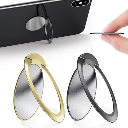 Wjelet 2 Stück Handy Ring Halterung, Smartphone Fingerhalter, 360 Grad Drehung 1,8 mm Ultradünner Universal Magnetische Autohalterung für alle Smartphones (Gold+Schwarz)