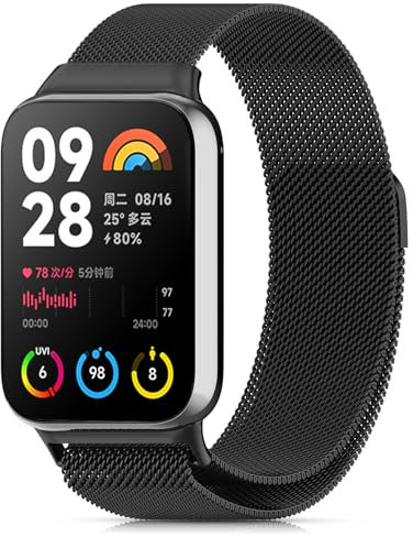 CHANRASI Metall Armband Kompatibel mit Xiaomi Redmi Watch 5/Xiaomi Mi Band 9 Pro/Xiaomi Mi Band 8 Pro/Redmi watch 4,EIN-klick-Verbindung Loop Magnetisches Band Schwarz