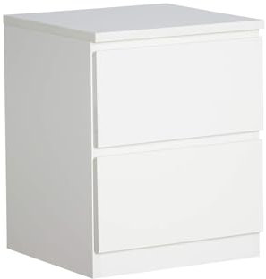 Home Source Bedside Nightstand, High Gloss Finish Bedroom Cabinet, Side Chest Lamp Table, 2 Drawer, White