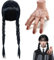 Addams Perücke für Damen,Perücke Kinder Wednesday,Eiskaltes Händchen,Mittwoch Addams Perücke,Realistic Scarred Latex Palm,Wednesday Perücke schwarz Langhaar,Geflochtene Schwarze Zopfperücke Cosplay
