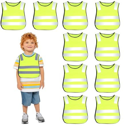 BORDEAG 10 giubbotti di sicurezza per bambini, gilet di sicurezza per bambini, gilet catarifrangenti, per bambini, per sport, corsa, bicicletta, traffico stradale
