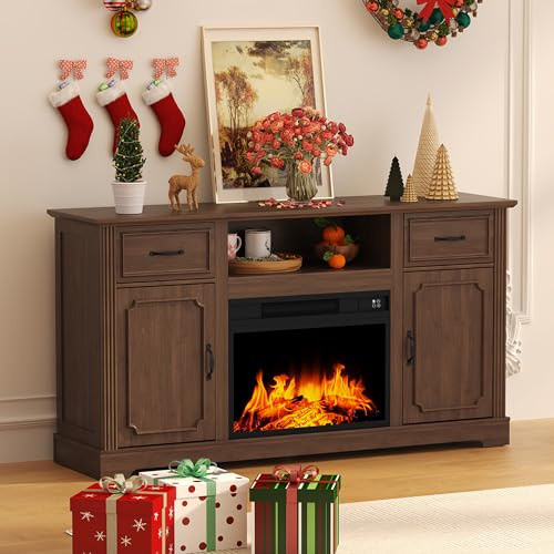 ARTPOWER - Fireplace TV Stand with 2 Drawers for TVs up to 65, TV Stand for Electric Fireplace, Modern Entertainment Center with Storage, TV Consoles