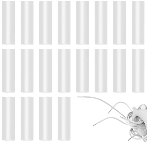 CANIPHA 20 Pezzi di Puntali Termorestringenti Trasparenti per Lacci delle Scarpe, Clip in Gomma per Estremità