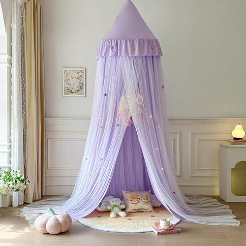 Anmas Power Bett Baldachin für Mädchen Doppelschicht Kuppel Moskitonetz (Purple)