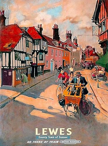 Jigsaw Puzzles 1000 Pieces Lewes County Town of Sussex England Vintage Travel Advertisement Art Print Wall Art Wooden Puzzle Toys Games for Adults Children Kids Teenagers Gift