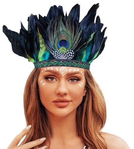 Nadunje 1920s Stirnband Feder Damen Pfau Feder Haarspange Kinder Indische Feder Stirnband Pfau Kopfschmuck Pfau Haarreif Zubehör Retro Haarschmuck Karneval Party Flapper Haar Reifen 20er Jahre Kostüm