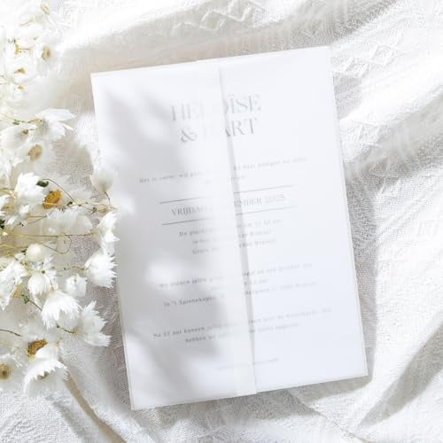 UNIQOOO Confezione da 120 giacche in pergamena prepiegate per inviti da 12,7 x 17,8 cm, elegante carta velina semitrasparente, 115 g/m², accessori per inviti di nozze, per buste da 12 x 17 cm