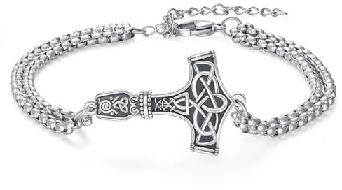 REDSUN Thor Hammer Armband Keltischer Knot Armband 925 Sterling Silber Nordic Viking Runes Amulett Vintage Armband Wikinger Schmuck Geschenke für Frauen Jungen