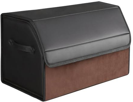 Kofferraum Organizer - Kofferraumtasche mit Deckel, Auto Kofferraum Wasserdicht, Aufbewahrungsbox Auto Kofferraum, Abnehmbare Partition,Tragbarer Griff,Ledermaterial,Für Alle Fahrzeugtypen (Trompete)