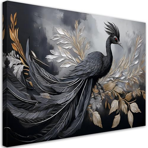 Feeby Leinwand Bilder - Bild Wohnzimmer - Pfau Vögel Tiere Glamour - 30x20 cm 1tlg - Deko Schlafzimmer Groß - Dekoration Canvas - Gemälde - Modern Wandbilder - Kunstdruck