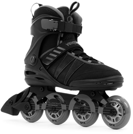 SFR Venture Pro Inline Skates Schwarz UK 10A / EU 44.5 | Stylische sportliche Rollschuhe für Jugendliche und Erwachsene | Perfekt für Einsteiger | Stabil und sicher mit Komfortfutter und hoher