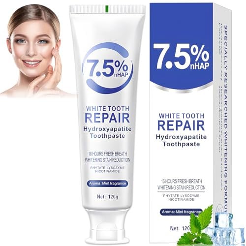 Hydroxylapatit Zahnpasta, Hydroxyapatite Toothpaste Ohne Fluorid, Zahnpasta Mit Hydroxylapatit Fluoridfreie für Repariert Sanft Den Zahnschmelz und Lindert Zahnempfindlichkeit(120ml)