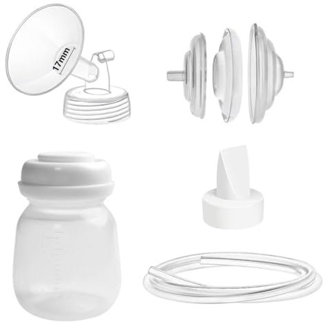Momlacto Breast Pump Parts Compatible with Spectra S1/S2/9Plus, Full Set Replacement Parts Include Flange,Duckbill Valve,Backflow Protector,Tube,Bottle, Not Original Spectra Accessories (17mm Flange)